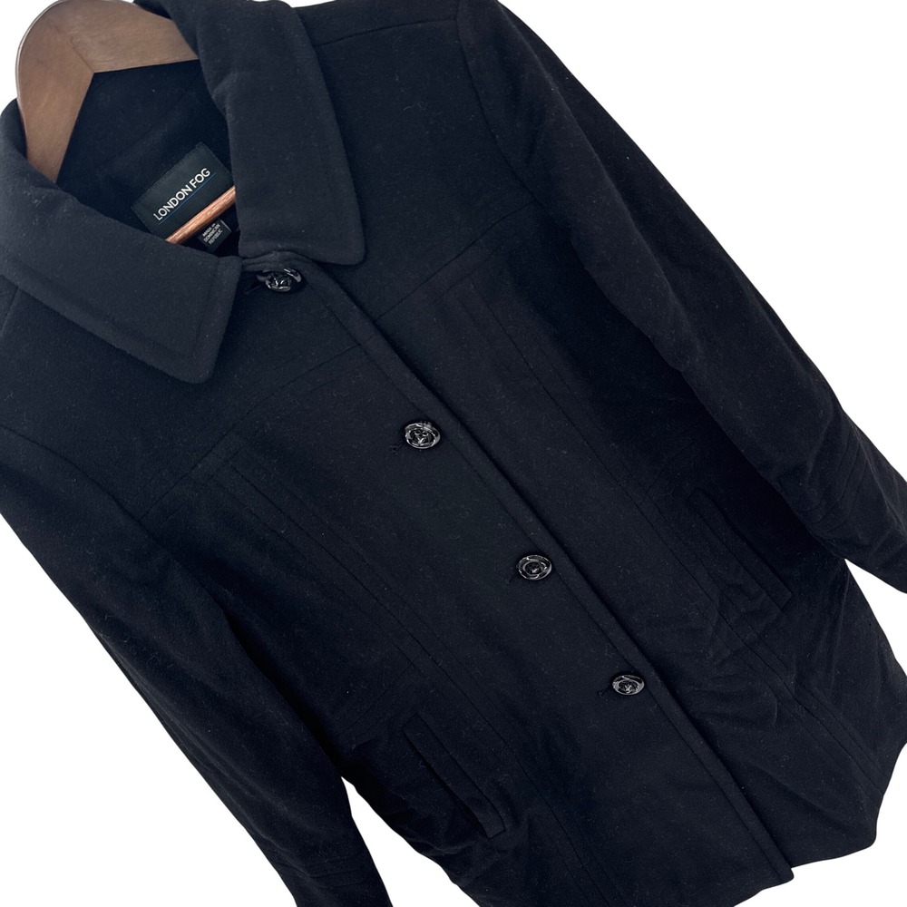 London Fog Wool Blend Car Coat Womens XL Black Button Front Long Jacket